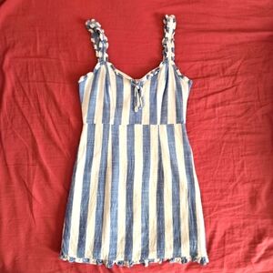 Blue Striped Linen Blend Sheath Dress